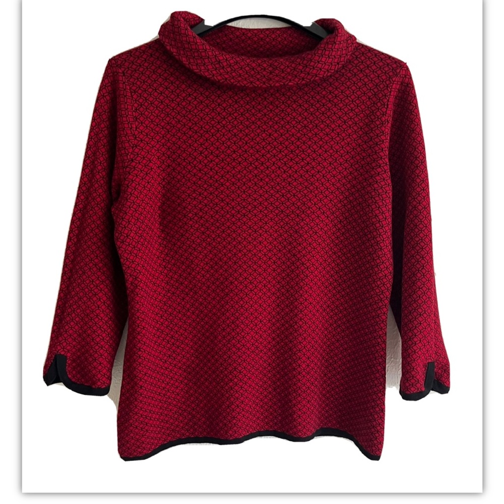 Talbots Sabrina rolled collar red/black geometrical pullover sweater Size M
